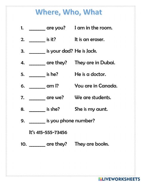 When Where Who What, Who What Where Worksheets, What Where Who Worksheet, What When Where Worksheet, 5w1h Worksheet, Wh Worksheets Wh Questions, Where Is Where Are Worksheet, Who What When Where Why Worksheet, Is Am Are