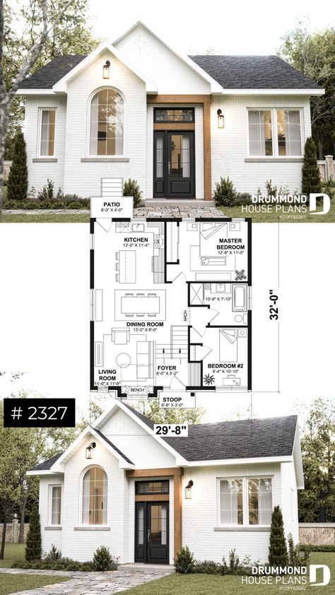 CHARMING WHITE FRENCH COUNTRY SMALL HOUSE Small House Blueprints, Small Cottage House Plans, Small Cottage Homes, Small House Layout, Cottage Style House Plans, Small House Floor Plans, Casas The Sims 4, Sims House Plans, Tiny House Floor Plans