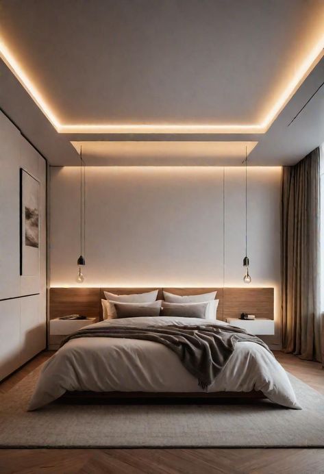 Bedroom Modern Minimalist Luxury, Luxury Bedroom Design Minimalist, Very Simple Bedroom Ideas, Bed Ideas For Master Room, Masterbedroom Decor Ideas Minimalist, Bedroom Men Minimalist, Modern And Cozy Bedroom, Bed Rooms Ideas Master Modern, Modern Bedroom Design Interiors