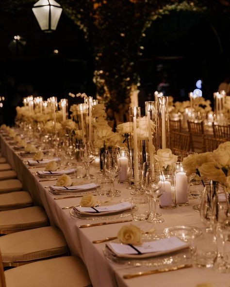 WEDDING PLANNERS IN ITALY | #candlelight #weddingdinner goals ! What is more romantic and charming than this #weddingtablescape ? Wedding planning design &… | Instagram Romantic Wedding Candle Decor, Wedding Aesthetic Romantic, Candle Lit Reception Romantic, Romantic Candle Light Wedding, Candle Lit Wedding Ceremony Indoor, Elegant Indoor Wedding Reception, Wedding Reception Color Schemes, Romantic Wedding Venue Ideas, Wedding Aesthetic Indoor