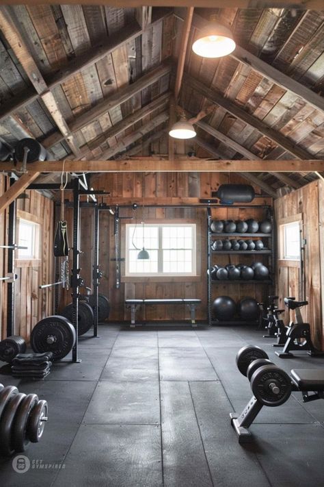 Garden Shed Gym, Shed Home Interior, Shed Gym Backyard, Gym Shed Backyard, Farm Equipment Decor, Gym Shed Ideas, Barn Gym Ideas, Shed Home Gym, Home Gym Building