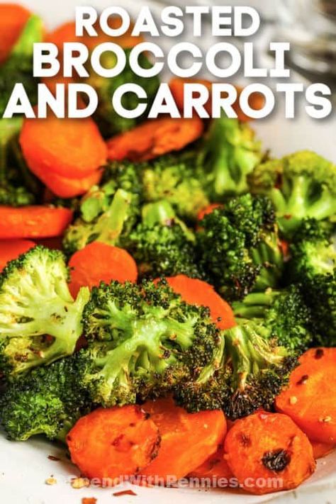 Roasted broccoli and carrots are so easy to make and are ready in under half an hour. It's the perfect side dish to go with an Asian style feast. #spendwithpennies #roastedbroccoliandcarrots #sidedish #recipe #oven #roasted #honey #garlic #vegan #easy #best Roast Broccoli And Carrots, Roasted Carrots And Broccoli Oven, Oven Roasted Broccoli And Carrots, Broccoli And Carrots Side Dishes, Broccoli Carrot Recipe, Carrots And Broccoli Recipes, Broccoli And Carrot Recipes, Roasted Carrots And Broccoli, Sweet Spicy Sauce