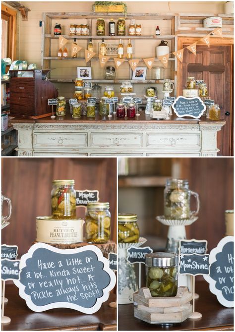 Pickle Wedding Bar, Pickle Bar Wedding Party Ideas, Pickle Table Wedding, Wedding Pickle Bar, Pickle Bar At Wedding, Beef Jerky Bar Wedding, Pickle Bar Graduation, Pickle Bar Wedding, Pickles At Wedding