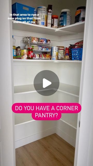 Food Cabinet Ideas, Corner Closet Pantry, Storage Cupboard Organisation, Corner Pantry With Microwave, How To Organize A Corner Pantry, Corner Pantry Shelving Ideas Walk In, Corner Pantry With Countertop, Tiny Corner Pantry, Tall Pantry Cabinet Organization