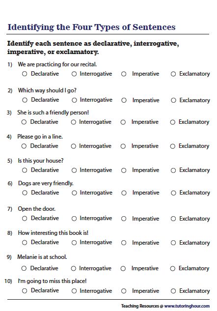 Declarative, Interrogative, Imperative & Exclamatory Sentences | MCQ Interrogative And Declarative Sentences, Kinds Of Sentences Worksheet For Grade 4, Declarative Sentences Worksheets, Kind Of Sentences Worksheet, Exclamatory Sentences Worksheet, Imperative Sentences Worksheet, Interrogative Sentences Worksheet, Declarative And Interrogative Sentences, Types Of Sentences Activities