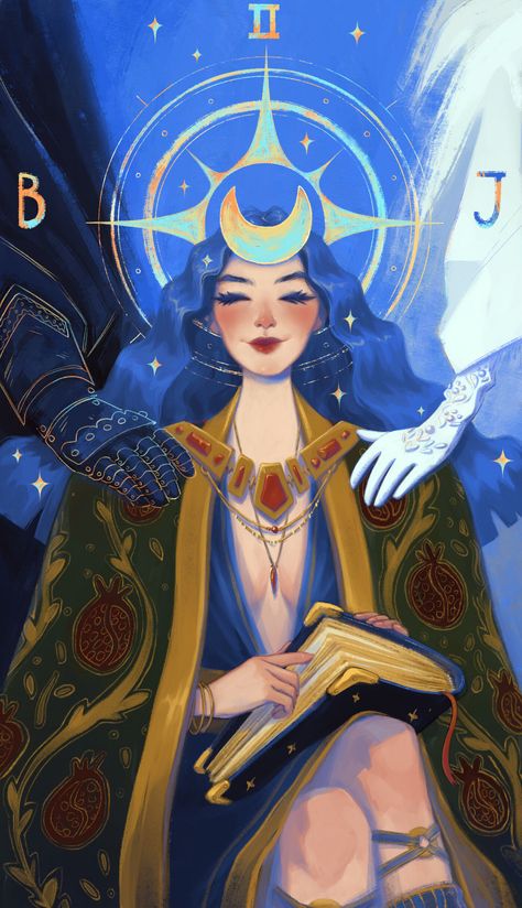 ArtStation - The High Priestess, Sonya Kuznetsova Priestess Art, Empress Tarot Card, Empress Tarot, The Moon Tarot Card, Tarot Significado, The High Priestess, The Moon Tarot, Tarot Card Spreads, Tarot Meanings