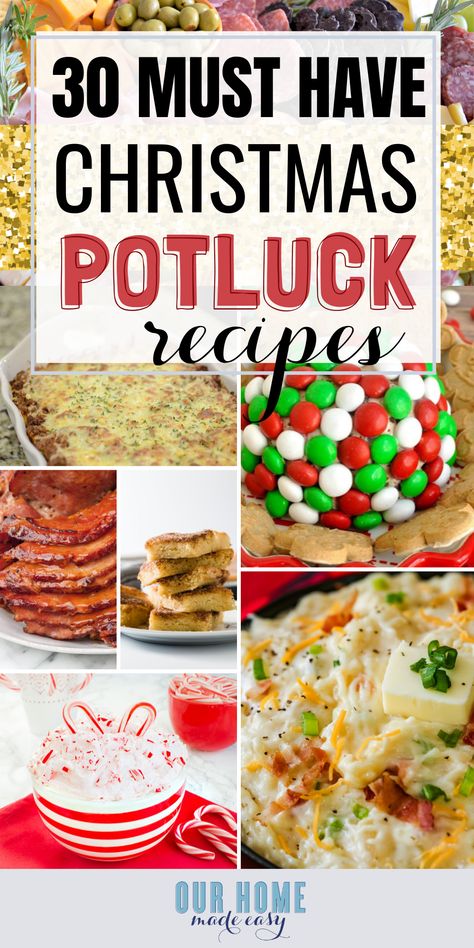 These amazing Christmas potluck recipes are ideal for those who need make-ahead dishes for parties! Click here to see all the recipes. #christmas #dinner #potluck #ourhomemadeeasy Easy Christmas Potluck Ideas, Christmas Potluck Recipes, Holiday Party Potluck, Christmas Party Potluck, Christmas Potluck Dishes, Christmas Potluck Ideas, Holiday Potluck Recipes, Easy Potluck Recipes, Work Potluck