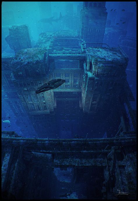 Underwater Ruins, شرم الشيخ, Sunken City, Underwater City, Underwater Scene, Fantasy Places, Wow Art, Matte Painting, Lost City