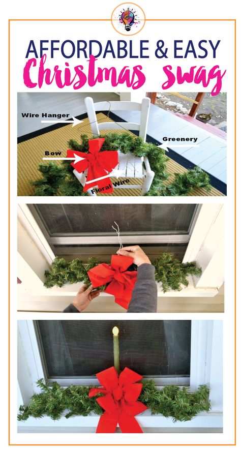 You won't believe how this Grandma made window swags for her whole two story house for very little money! Diy Christmas Window, Wreath With Ribbon, Diy Christmas Fireplace, Window Swags, Christmas Window Boxes, Beef Roast, Window Sills, Recipes Beef, Christmas Window Decorations