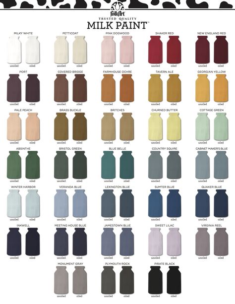 FolkArt Milk Paint Color Chart Interior Paint Finishes, Milk Paint Furniture, Milk Paint Colors, Side Table Makeover, Interior Paint Colors Schemes, Kids Rocking Chair, Paint Color Chart, Chalk Paint Colors, Primitive Homes