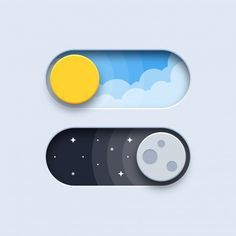 Two Circles Design, Switch Button Design, Day And Night Graphic Design, Day Night Illustration, App Button Design, Button Graphic Design, Web Button Design, Ui Button Design, Neomorphism Design