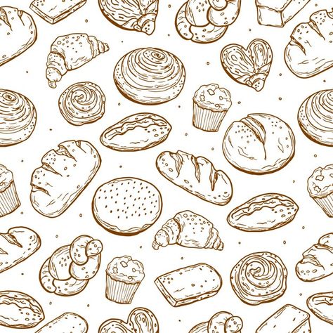 Seamless pattern. various baking. bread.... | Premium Vector #Freepik #vector #pattern #food #bakery #wallpaper Bread Doodle, Baking Wallpaper, Cake Background, Vintage Italian Posters, Yogurt Drink, Logo Design Inspiration Vintage, Peanut Butter Banana Smoothie, Banana Peanut Butter, Logo Design Inspiration Creative