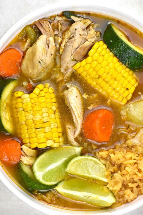 This Caldo de Pollo, or Mexican Chicken Soup, is brimming with simple flavors and loaded with fresh veggies. It's great any time of the year! Chicken Soup Veggies, Chicken Caldo Soup, Mexican Chicken Vegetable Soup, Vegetable Soup Mexican, Green Chili Posole Chicken, Easy Soup Ideas For Dinner, Spanish Chicken Soup Recipes, Meat Ball Soup Mexican, Mexican Turkey Soup