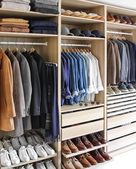 Gentlemen's Lounge on Instagram: “Closet goals! 🔥 📷 @thepacman82 #GentlemensLounge” Inspired Closets, Perfect Capsule Wardrobe, Ikea Closet, Ikea Pax Wardrobe, Walk In Closet Design, Walking Closet, Pax Wardrobe, Small Closets, Men Closet