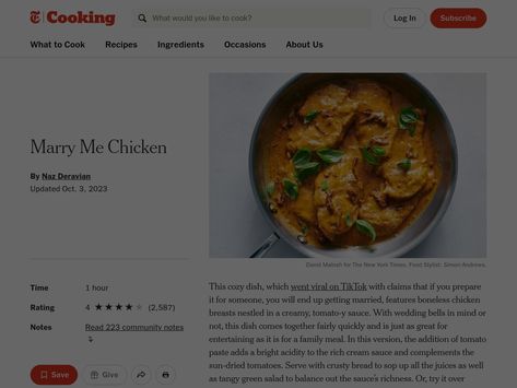 Marry Me Chicken Recipe - NYT Cooking Marry Me Chicken Recipe Nyt, Marry Me Chicken Recipe, New York Times Cooking, Marry Me Chicken, Nyt Cooking, Boneless Chicken, What To Cook, Chicken Recipe, Marry Me