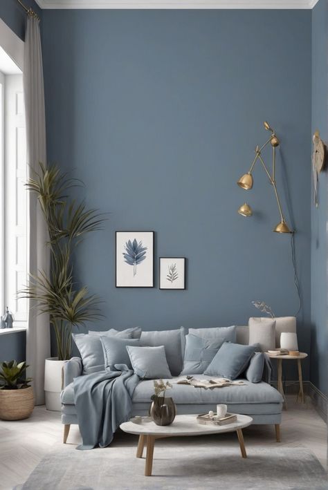 1. Warm blue-gray paints
2. 2024's cozy palette
3. Cozy home decor
4. Blue-gray paint inspiration Blue Wall Inspiration, House Paint Design Living Rooms, Paint Ideas In Living Room Wall Colors, Blue In Interior Design, Room Painting Ideas Living Room, Blue Gray Office Walls, Wall Colour Inspiration, Painting Ideas Home Interior, Gray Living Room Ideas Paint Colors