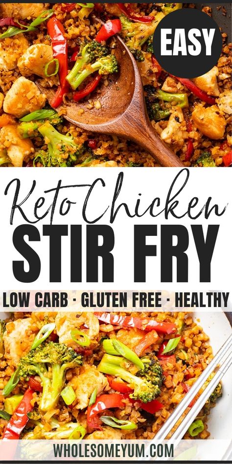 Stir Fry With Cauliflower Rice, Stir Fry Low Carb, Recipe With Cauliflower, Spinach Stuffed Chicken Breast Recipes, Keto Stir Fry, Chicken Stir Fry Recipe, 15 Minute Dinners, Stuffed Chicken Breast Spinach, Fry Chicken