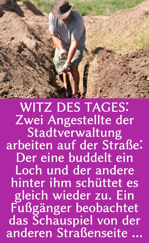 Witz des Tages: Fußgänger staunt über Bauarbeiter Beamtenwitz des Tages: Arbeiter buddeln Loch Die Männer in diesem Beamtenwitz des Tages buddeln auf der Straße Löcher und schütten sie gleich wieder zu. Der Grund dafür ist schön doof. Beamtenwitz, Witz des Tages, Arbeiter, buddeln Loch, Straße Fails, Ecards, Humor, Memes, Quick Saves, Humour, E Cards