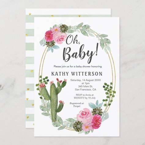 Pink Cactus, Pink Baby Shower Invitations, Baby Shower Invitaciones, Floral Baby Shower Invitations, Happy Party, Baby Shower Invites, Floral Baby Shower, Pink Baby Shower, Party Stuff