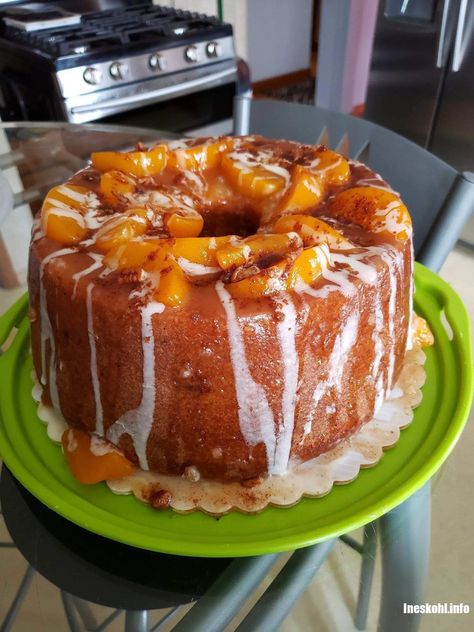 Peach Pound Cake, Ineskohl Kitchen, Peach Cobbler Pound Cake, Chocolate Eclair Cake, Eclair Cake, Gooey Butter Cake, Cake Mixture, Strawberry Cream Cheese, Canned Peaches