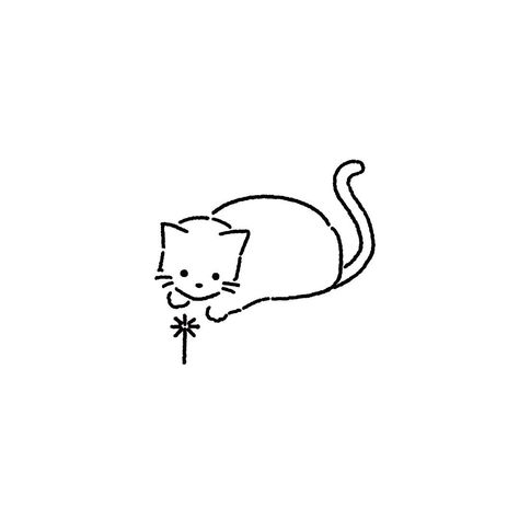 This charming line drawing depicts a curious cat gazing down at a flower, demonstrating a minimalist technique. By first outlining the head then adding the body with as few lines as possible, the essence of the cat is captured. The clean, straightforward style makes this a perfect intro to drawing cats for beginners. An easy way to create appealing feline art using simple lines and shapes. Cat lovers will delight in this cute artwork's simplicity and personality. Easy To Make Drawings, Easy Drawing Line Art, Kitten Line Art, Cute Cat Outline Drawing, Minimalist Cute Drawing, Cute Line Art Drawing, Cat Line Drawing Simple, Black And White Cat Drawing Simple, Cat Minimalist Drawing