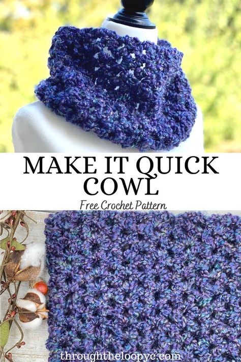 Do you have some Lion Brand Homespun yarn in your stash, and you’re not quite sure how to use it? The Make It Quick Crochet Cowl is a perfect way to use it for a cozy cowl for yourself or as a gift! Crochet Cowls Easy, Crochet Cowl Bulky Yarn, Easy Crochet Cowl Pattern Free Simple, Crochet Snood Free Pattern Simple, Simple Crochet Cowl Pattern Free, One Skein Crochet Cowl Pattern Free, Crochet Cowl Scarf Free Pattern, One Skein Crochet Cowl, Cowl Neck Scarf Pattern