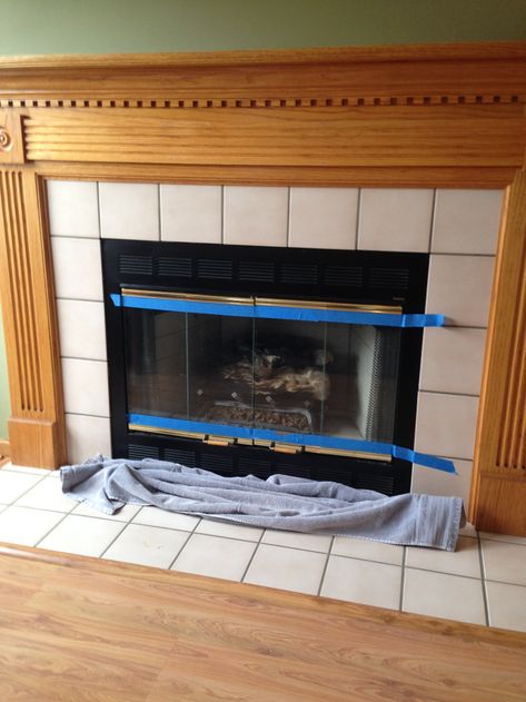 DIY – Fireplace Update Refinished Fireplace Mantle, Oak Mantle Makeover, Mantle Update Diy, Outdated Fireplace Makeover, Oak Fireplace Makeover Before And After, Painting Oak Fireplace, 80s Fireplace Makeover, Painting Fireplace Mantel, Oak Fireplace Makeover