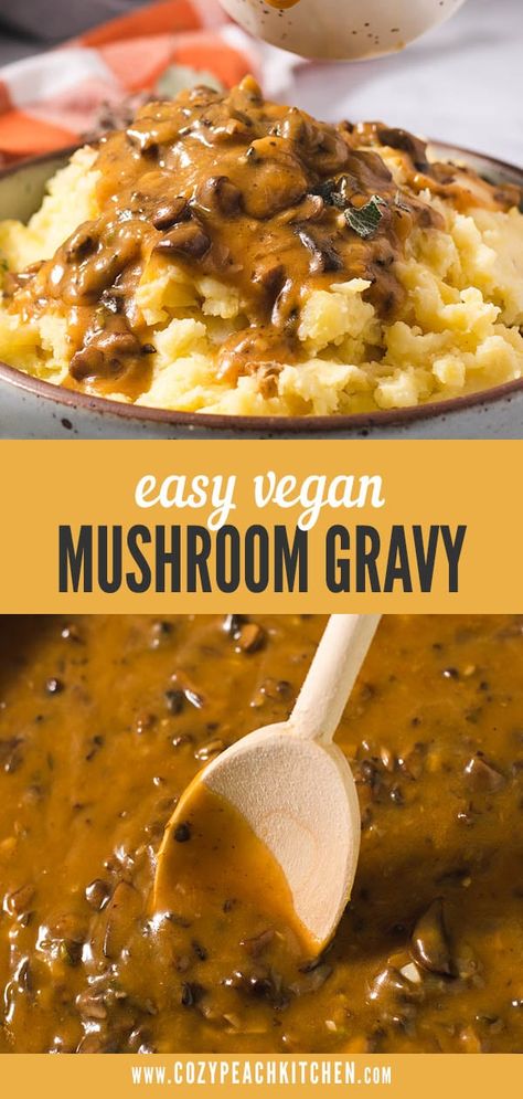 Vegan Mushroom Gravy, Mushroom Gravy Recipe, Smoothies Vegan, Peach Kitchen, Vegan Gravy, Vegan Mushroom, Vegan Thanksgiving Recipes, Desserts Vegan, Mushroom Gravy