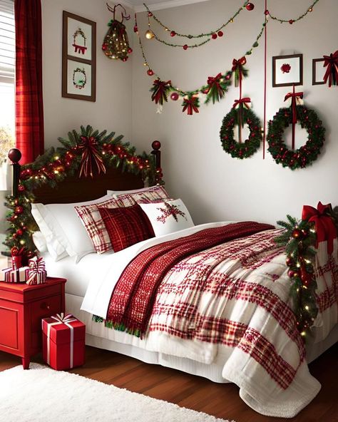 😍🎅☃️🎄 Credit: @flying.reindeer on... - Everything Christmas Christmas Room Inspiration, Holiday Bedroom Decor, Beautiful Bed Designs, Holiday Room Decor, Holiday Bedroom, Christmas Dreaming, Holiday Room, Cozy Christmas Decor, Cosy Christmas