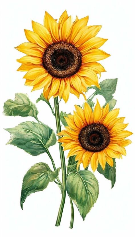 Sunflower Marker Drawing, Sunflower Drawing Painting, Sunflower Botanical Illustration, Half Sunflower Drawing, Sunflower Art Aesthetic, Flower Drawing Sunflower, Sunflower Drawing Aesthetic, Alekhan Design, Sunflower Design Drawing