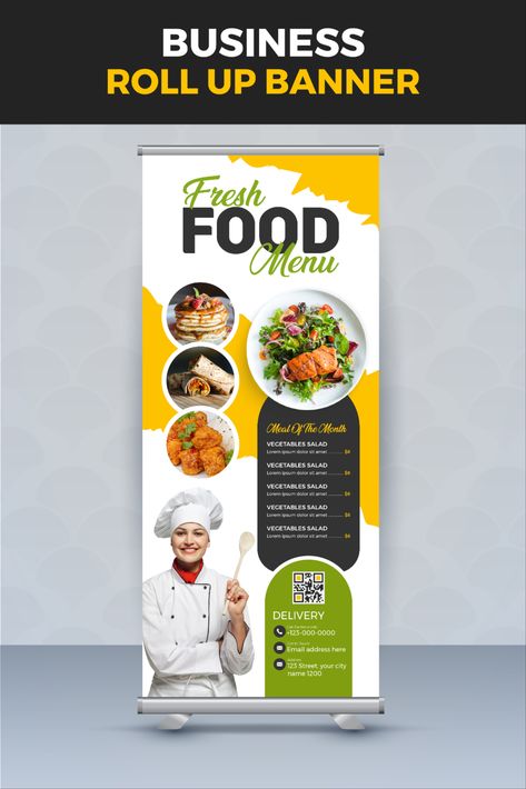 Restaurant Roll Up Banner Design, Restaurant Standee Design, Banner Roll Up Design, Food Standee Design, Cafe Banner Design, Standee Food, Fast Food Banner Design, Food Banner Design Ideas, Food Roll Up Banner