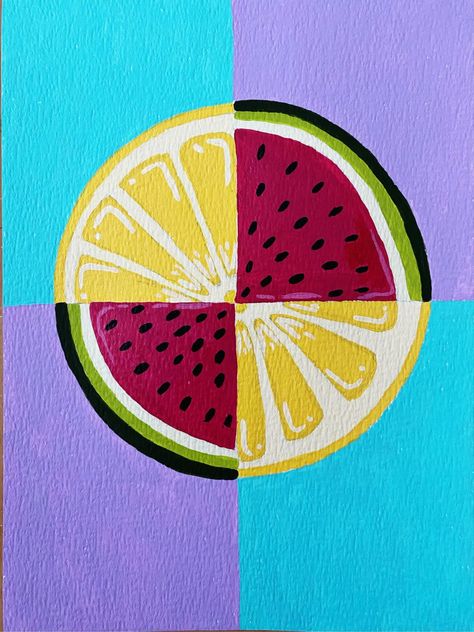 Easy Lemon Paintings On Canvas, Retro Easy Paintings, Painting Ideas Summer Vibes, Cute Easy Summer Paintings, Easy Food Paintings, Watermelon Canvas Painting, Summer Easy Paintings, Summer Painting Easy, Canvas Painting Ideas Summer