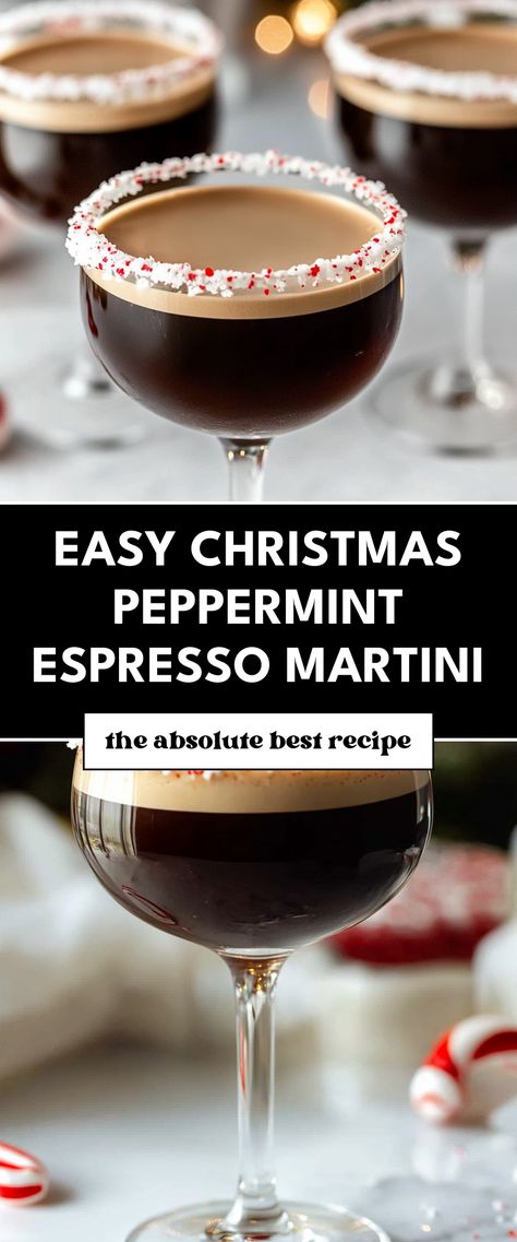 Image for Easy Christmas Peppermint Espresso Martini Festive Espresso Martini, Easy Espresso Martini, Peppermint Cocktail, Peppermint Vodka, Holiday Martinis, Peppermint Martini, Christmas Martini, Christmas Drinks Recipes, Espresso Martini Recipe