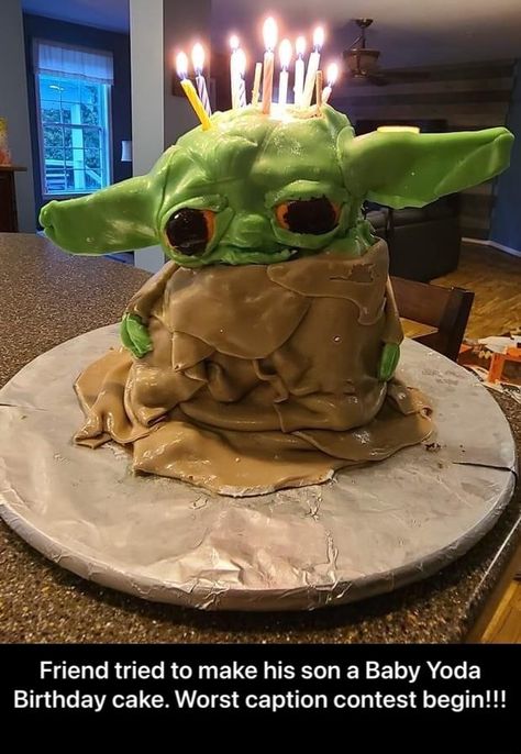 : "ff Friend tried to make his son a Baby Yoda Birthday cake. Worst caption contest begin!!! - Friend tried to make his son a Baby Yoda Birthday cake. Worst caption contest begin!!! – popular memes on the site ifunny.co Yoda Cake, Baking Fails, Bad Cakes, Ugly Cakes, Hedgehog Cake, Cake Fails, Funny Birthday Cakes, Just Cakes, Jena