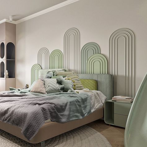 Aesthetic Bedroom Interior Ideas, Small Bedroom Back Wall Design, Kids Bed Back Design, Kids Room Bed Back Wall Design, Interior Wall Design Bedrooms, Teens Bedroom Boys, Kids Bedroom Designs Boys, Two Kids Room Design, Bedroom Designs Small Spaces