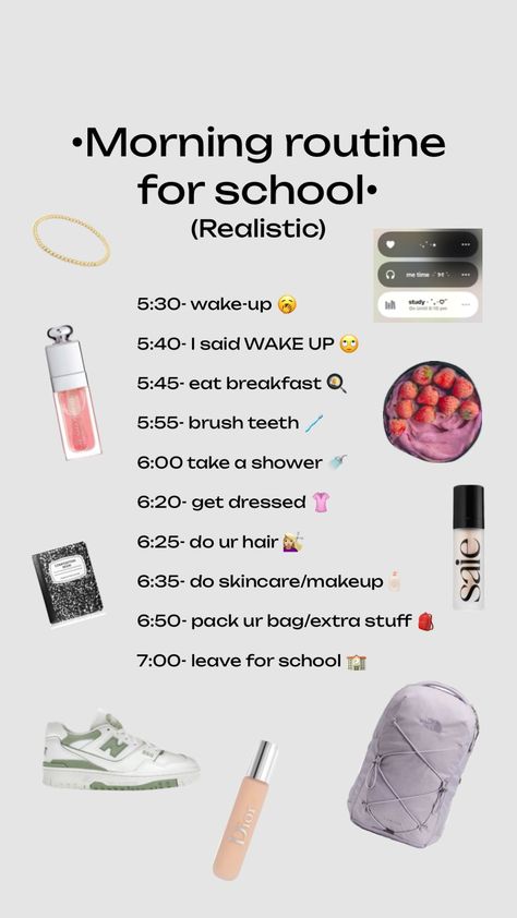 #morningroutine #morning #routine #realisticmorning Aesthetic Morning Routine List, School Organization Highschool, Morning Routines List, Back To School List, School Routine For Teens, Morning Routine School, After School Routine, Study Tips For Students, School List