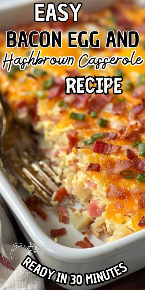 Easy Bacon Egg and Hashbrown Casserole—a hearty and satisfying breakfast dish that's perfect for feeding a crowd or enjoying as a cozy morning treat. Imagine layers of crispy bacon, fluffy eggs, and golden hashbrowns, all baked together in a creamy, cheesy casserole that's bursting with Egg And Hashbrown Casserole, Egg And Hashbrown, Spinach Balls, Hashbrown Casserole Recipe, Breakfast Casserole Bacon, Breakfast Pastry, Best Breakfast Casserole, Weekend Food, Overnight Breakfast Casserole