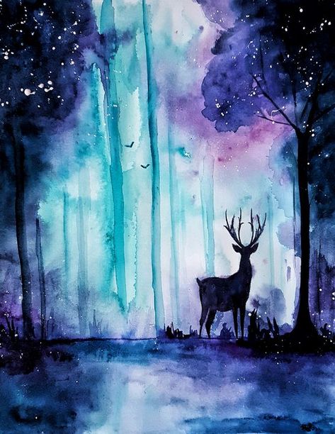 "The magic forest" - Naumovche Art Watercolour Magical Forest, Fantasy Forest Watercolor, Watercolor Magic Forest, Simple Watercolor Art Inspiration, Magical Watercolor Paintings, Whimsical Forest Painting, Magical Forest Watercolor, Magical Forest Sketch, Magic Forest Painting