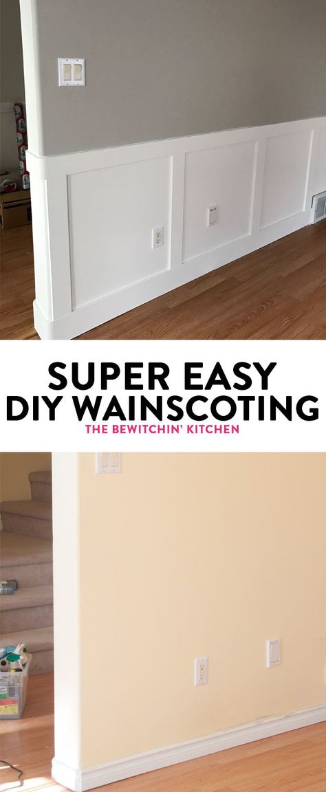 DIY Wainscoting renovation. I didn't think installing wainscotting would be so easy. Here is some inspiration, a how to, and my secret to getting started. Wainscoting paint color is Benjamin Moore Cloud White. Walls are both Revere Pewter and Classic Grey Benjamin Moore Cloud White, Installing Wainscoting, Diy Wainscoting, Revere Pewter, Board And Batten, Easy Home Decor, Cloud White, Home Design Decor, Wainscoting