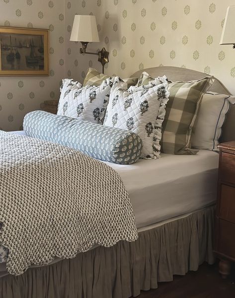 Blue Quilt Bedroom, Tessa Foley, Apartment 2023, Vintage Farmhouse Bedroom, Small Bedroom Inspiration, Guest Bedroom Design, Strip Mall, Sleigh Bells, Guest Room Decor