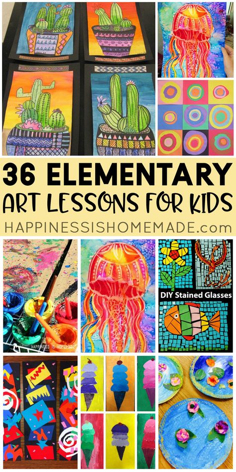 Homeschool Co Op Art Ideas, Art Docent Kindergarten, Art Ideas 2nd Grade, Art Project For 1st Grade, Third Grade Art Ideas, Art Projects For Classroom, Elementary Art Education Projects, Art Projects For 2nd And 3rd Graders, Art Project For Elementary Students