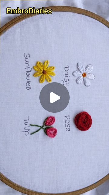 Tulip Flower Embroidery Design, Embroidery Designs Easy Flowers, Hand Embroidery Designs Easy, Easy Flower Embroidery Designs, Embroidery Videos For Beginners, Embroidery Designs Beginner, Embrodery Stiching Flowers Pattern Free, Beginner Hand Embroidery Patterns Flowers, Easy Embroidery Designs For Beginners