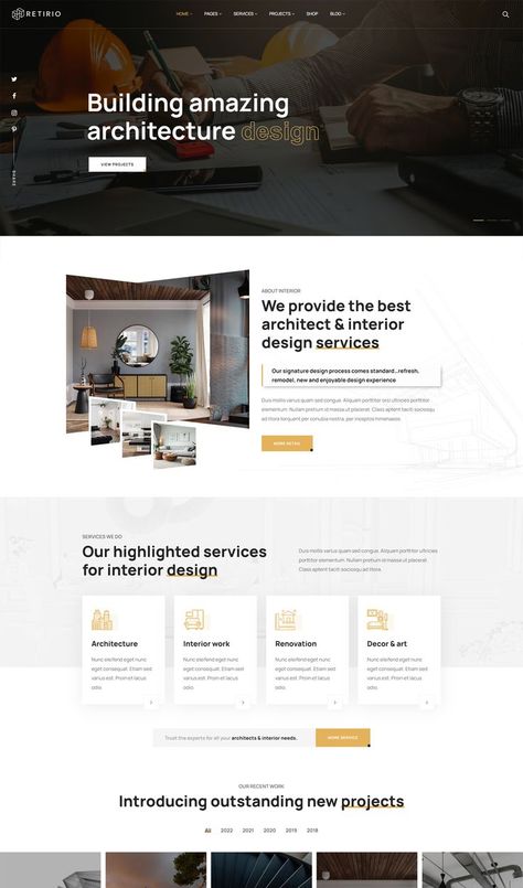 Architecture and Interior WordPress Theme Concrete Website Design, Architecture Website Design Layout, Architecture Website Design, Proposal Layout, Interior Design Sites, Website Interface, Interior Design Classes, Architect Building, Blog Website Design