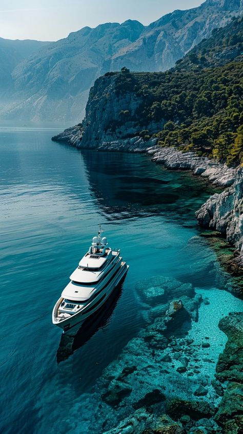 "Luxury Yacht Anchored: A #luxurylifestyle yacht anchored in serene #turquoisewaters near a rugged coast under a clear sky. #boatinglife #vacationmode #seascape #maritime #aigenerated ⬇️ Download and 📝 Prompt 👉 https://stockcake.com/i/luxury-yacht-anchored_487209_65788" Yacht Crew Aesthetic, Yatch Aesthetic Photos, Luxury Boats Yachts, Luxury Yacht Aesthetic, Old Money Yacht, Vacation Vision Board, Yacht Background, Boat Aesthetic, Yacht Vacation