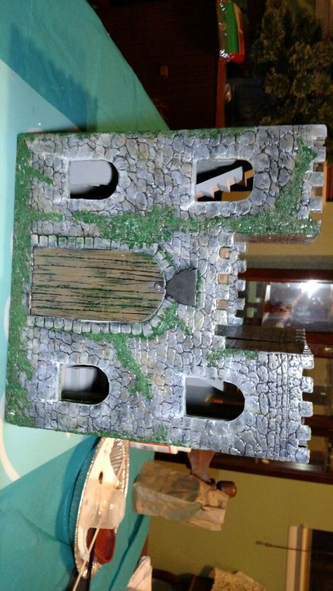 From Michael's wooden castle Michaels Dollhouse Castle, Castle Model Project Kids, Wooden Castle Painting Ideas, Michaels Wooden Castle, Michaels Castle Dollhouse, Wooden Castle Dollhouse, Castle Miniature, Fairy Garden Castle, Wooden Toy Castle