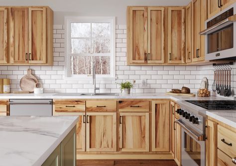 Rustic Hickory Kitchen Cabinets, Rustic Hickory Kitchen, Rustic Hickory Cabinets, Cabinetry Diy, Unfinished Kitchen Cabinets, Hickory Kitchen Cabinets, Hickory Kitchen, Hickory Cabinets, 90s Home