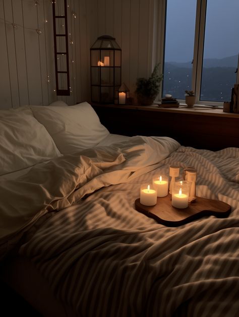 #cozyhome #bedroomdecorideas #bedroomgoals #homedesign #selfcare #moodboard #januarchallenge Winter Bedroom Ideas Cozy, Nighttime Room Aesthetic, Happy Home Aesthetic, Comfy Bed Aesthetic Dark, Cozy Bedroom At Night, Cozy Couple Bedroom, Night Room Aesthetic, Aesthetic Bedroom Night, Night Aesthetic Bedroom