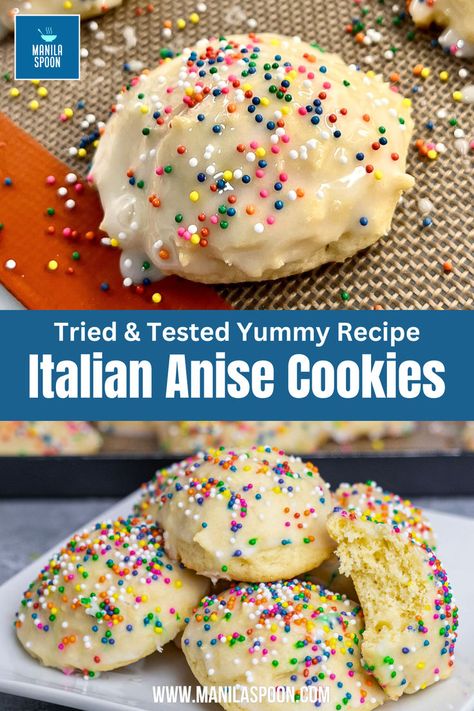 Italian Anise Cookies Anise Cookie Recipe, Italian Anise Cookies, Edible Holiday Gifts, Anise Cookies, Holiday Sweets, Dessert Bites, Dipped Cookies, Christmas Cookie Exchange, Italian Cookies