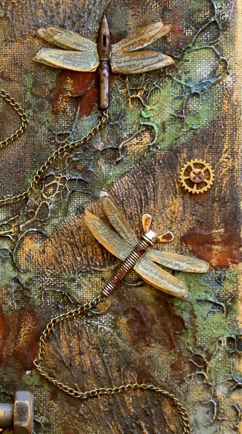 Steampunk Kunst, Steampunk Mixed Media Art, Steampunk Mixed Media, Altered Canvas, Mixed Media Art Techniques, Flying Unicorn, Arte Steampunk, Steampunk Crafts, Mixed Media Art Canvas