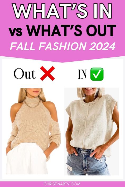 Check out our blog post on the top Fall 2024 fashion trends: what's in vs what's out! Dive into the key Fall 2024 Fashion Trends that will dominate the season. Discover the latest styles and must-have pieces for Fall 2024 Fashion. Get inspired by Women's Fall outfit ideas that reflect the current trends. Update your wardrobe with the best looks of the season and stay fashion-forward. Fall And Winter Fashion 2024, Clothing Trends 2024 Fall, 2024 Fall Outfit Trends, Fall Tops 2024, Trends For 2024 Fashion, Trendy Fall Outfits 2024 Street Style, 2024 Fall Style, Fall Fashion Inspo 2024, Fall 2024 Shoes Trends Women